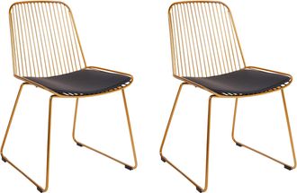 Beliani Beliani - Conjunto De 2 Sillas De Comedor De Metal Respaldo De Alambre Asiento De Piel Sint&eacute;tica Dorado Pensacola