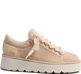 Panchic Light Beige Lace Up Suede Sneakers