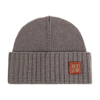 Dsquared2 Beanies, male, Gray, Size: ONE SIZE Beanie with Logo Patch