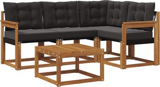 vidaXL Conjunto De Sof&aacute;s De Exterior 5 Uds. Natural Y Negro Vidaxl