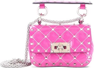Valentino Garavani Rockstud Spike Flap gewatteerde gelakte crossbodytas - Roze