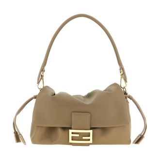 Fendi Bolso Baguette de Cuero Fruncido - Bags - Mujer - Beige - ONE SIZE
