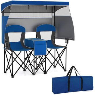 Costway Sedia Spiaggia a Doppio, Sedia da Campeggio con Tettoia Regolabile, Poltrona Loveseat per 2 Persone, con Borsa da Trasporto, Borsa Termica