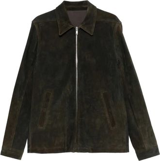 Rick Owens Giacca in pelle scamosciata con zip - Marrone