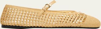 Prada Triangle Logo Metallic Crochet Mary Jane Ballerina Flats