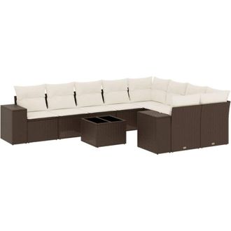 vidaXL Set De Sof&aacute;s De Jard&iacute;n 10 Pzas Y Cojines Rat&aacute;n Sint&eacute;tico Marr&oacute;n Vidaxl