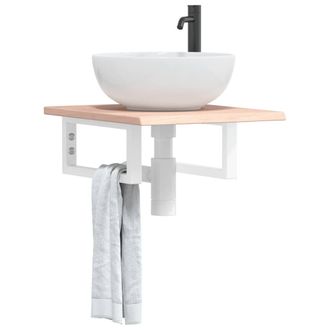 Berkfield Home Basin Shelf Wall Mounted Steel & Solid Wood Oak in Brown