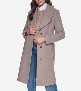 Cole Haan Womens Large Collar Wool Coat - Brown Size 14