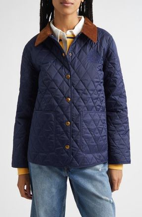 Sporty & Rich Logo Crest Quilted Nylon Jacket in Dark Navy at Nordstrom, Size X-Small