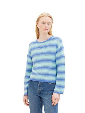 Tom Tailor Denim Strickpullover TOM TAILOR DENIM, Damen, Gr. XL (42), blau (blau mint colorflow), Rippstrick, Obermaterial: 50% Baumwolle, 50% Polyacryl, gestreift, be