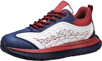 Generic Mesh Contrast Color Retro Casual Shoes Mens Autumn and Winter Thick Personalized Sports Shoes Sneaker Shelf for Men Basketball (Red, 7.5)