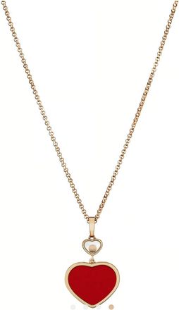 Chopard Rose Gold Red Happy Hearts Necklace 0.05 Carat
