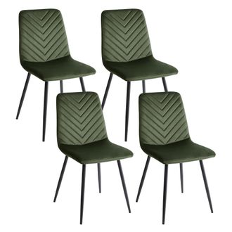 Beliani Conjunto De 4 Sillas De Comedor Moderno Patas De Hierro Terciopelo Verde Oliva Havre