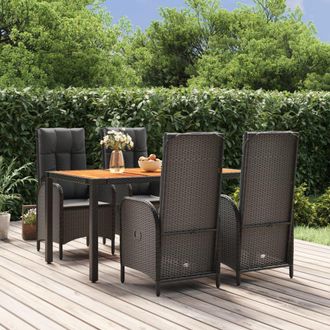 vidaXL Set De Muebles Jard&iacute;n 5 Pzas Con Cojines Rat&aacute;n Sint&eacute;tico Negro Vidaxl