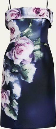 Teri Jon Sleeveless Floral-Print Mikado Dress