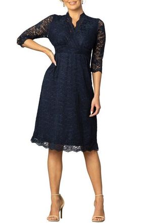 Kiyonna Scalloped Boudoir Lace Cocktail Dress in Indigo Blue at Nordstrom, Size X-Large