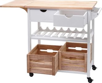 Hhg Hhg - Carro De Servicio 016, Carro De Cocina Carro De Cocina Carro De T&eacute;, Madera De Pino 89x119x41cm, Blanco-natural