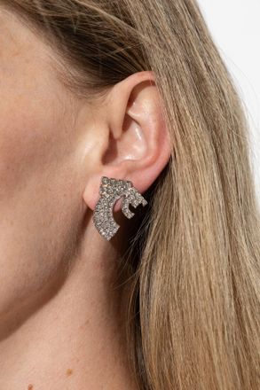 Ferragamo Earrings With Shimmering Crystals, Womens, Silver