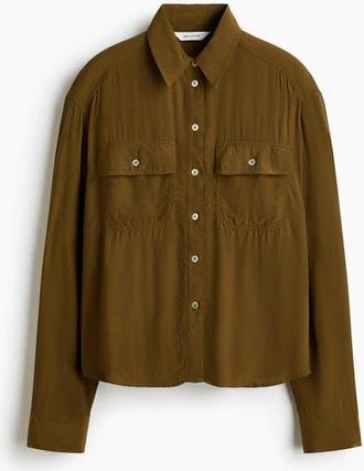 H&M Viscose Shirt in Dark Khaki Green at Nordstrom, Size X-Small