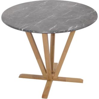 Hhg Hhg - Mesa Bistro 656, Mesa De Comedor, Madera Maciza Hpl Laminado Melamina &Oslash;92cm, Aspecto M&aacute;rmol/piedra, Marco Color Claro