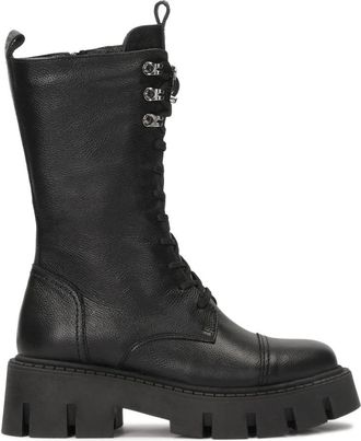 Kazar Leren enkellaarzen met hoge schacht - Dames - Veterlaarzen - Zwart - 41 EU - Leer - Schoenen