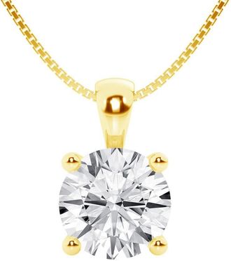 Grown Brilliance 1 Carat Round Lab Grown Diamond Solitaire Pendant in 14K Yellow Gold, IGI Certified, Prong Set, E-F Color, VS Clarity
