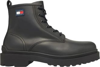 Tommy Jeans Schoenen, Heren, Zwart, 44 EU, Leer, Cleat Leren Veterlaarzen