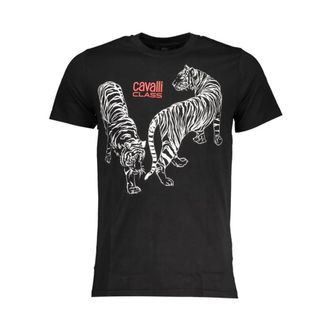 Cavalli T-Shirts, male, Black, Size: 2XL Graphic Print Cotton Tee