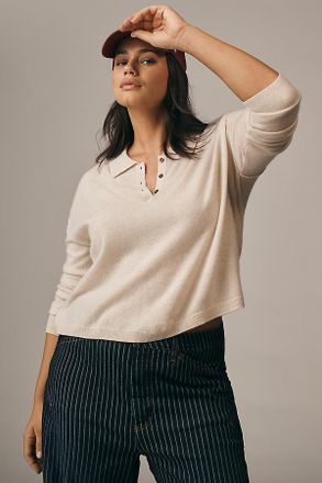 Pilcro The Jensen Cashmere Crop Polo Sweater by Pilcro