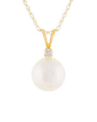 Splendid Pearls 14K 0.05 Ct. Tw. Diamond & 7-7.5Mm Freshwater Pearl Pendant Necklace