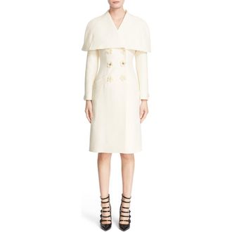 Fendi Floral & Crystal Embellished Wool & Silk Gazar Coat in White at Nordstrom, Size 2 Us