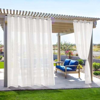 OEM Juego De 2 Cortinas Exteriores Resistentes A La Intemperie Para Puertas Francesas, 134 X 210 Cm, Blancas -crezuo