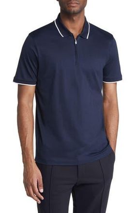 BOSS Polston Tipped Zip Polo in Dark Blue at Nordstrom Rack, Size Small