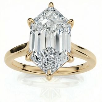 Pompeii3 Certified 3Ct Vireo Elongated Hexagon Diamond Engagement Ring 14k Gold Lab Grown