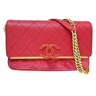 Chanel Lady Coco Flap Quilted Caviar And Suede Red Leather Handbag (Pre-Owned)