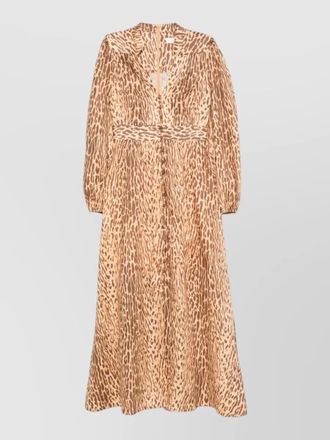 Zimmermann animal print midi dress long sleeves v neckline