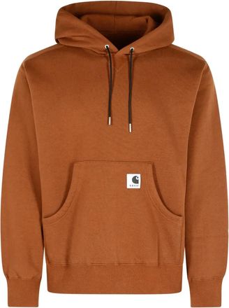 sacai logo-pach drawstring hoodie - men - Cotton - 4 - Brown