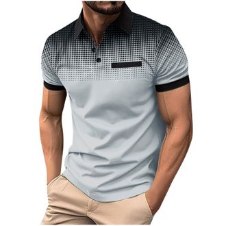 Generic Mens Polos Summer Button Shirts UK Lapel Funny T-Shirts Colour Gradient Tops Regular Fashion Short Sleeve Tops Lightweight Sports Blouse Mens Athletic