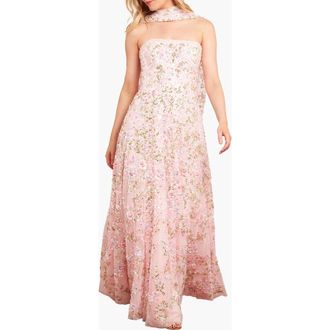 Needle & Thread Dream Garland Strapless Gown in Seashell/multi at Nordstrom, Size 12