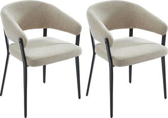 Vente-Unique Conjunto de 2 sillas con reposabrazos de tela y metal negro - Beige - AVRELA