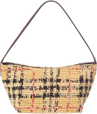 Burberry Margate Mini Raffia & Leather Shoulder Bag