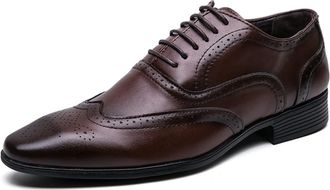 Generic Oxford Shoes for Men Lace Up Brogue Embossed Wing tip Burnished Toe Faux Leather Anti-Slip Resistant Non Slip Block Heel Prom(Brown,10.5 UK)
