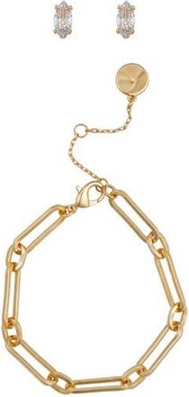 Vince Camuto Paperclip Chain Bracelet & Cubic Zirconia Stud Earrings Gift Set in Gold at Nordstrom Rack