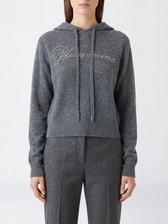 Blumarine Felpa con cappuccio in maglia di pura lana con logo di strass