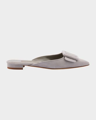 Manolo Blahnik Maysale Suede Buckle Ballerina Mules