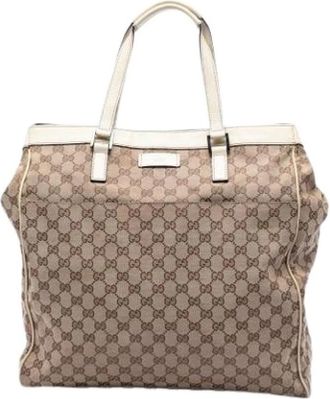 Gucci Pre-owned Canvas Tote Bag - Dames - Vintage Shopper - Bruin - ONE Size - Leer - Vintage