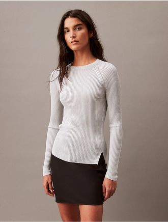 Calvin Klein Womens Shine Viscose Crewneck Sweater - Grey - XS