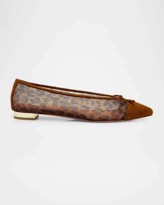 Aquazzura Gioia Leopard Mesh and Suede Ballet Flats