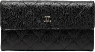 Chanel Black Grained Calfskin Long Wallet (Bi-Fold) (Pre-Owned)