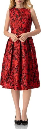Ivonne Sleeveless Red and Black Jacquard Midi Dress at Nordstrom, Size 14